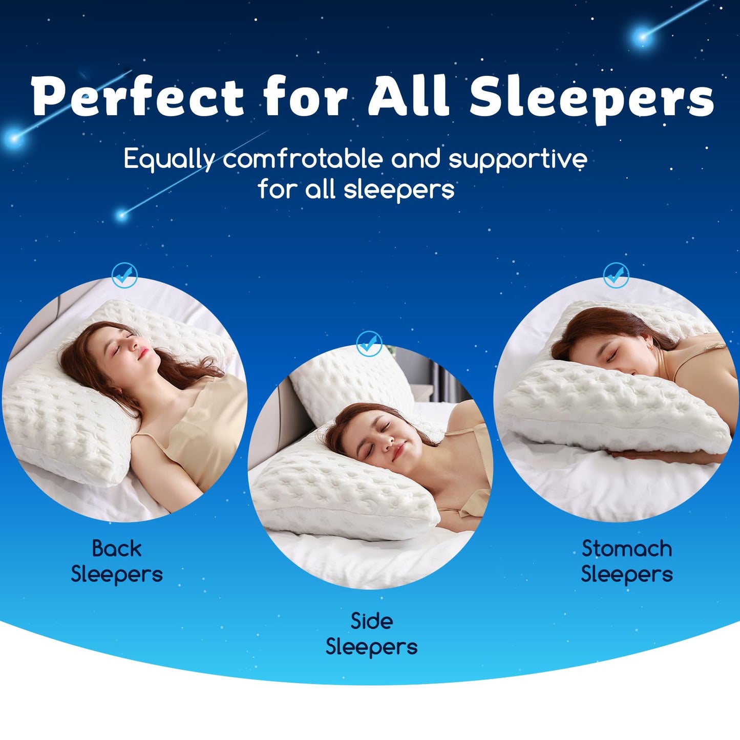 Cooling Side Sleeper Pillow for Neck and Shoulder Pain, Luxury Shredded Memory Foam Pillows for Sleeping, Firm Bed Pillows Queen Size Set of 2- Adjustable Queen Size- Washable Cover Original White