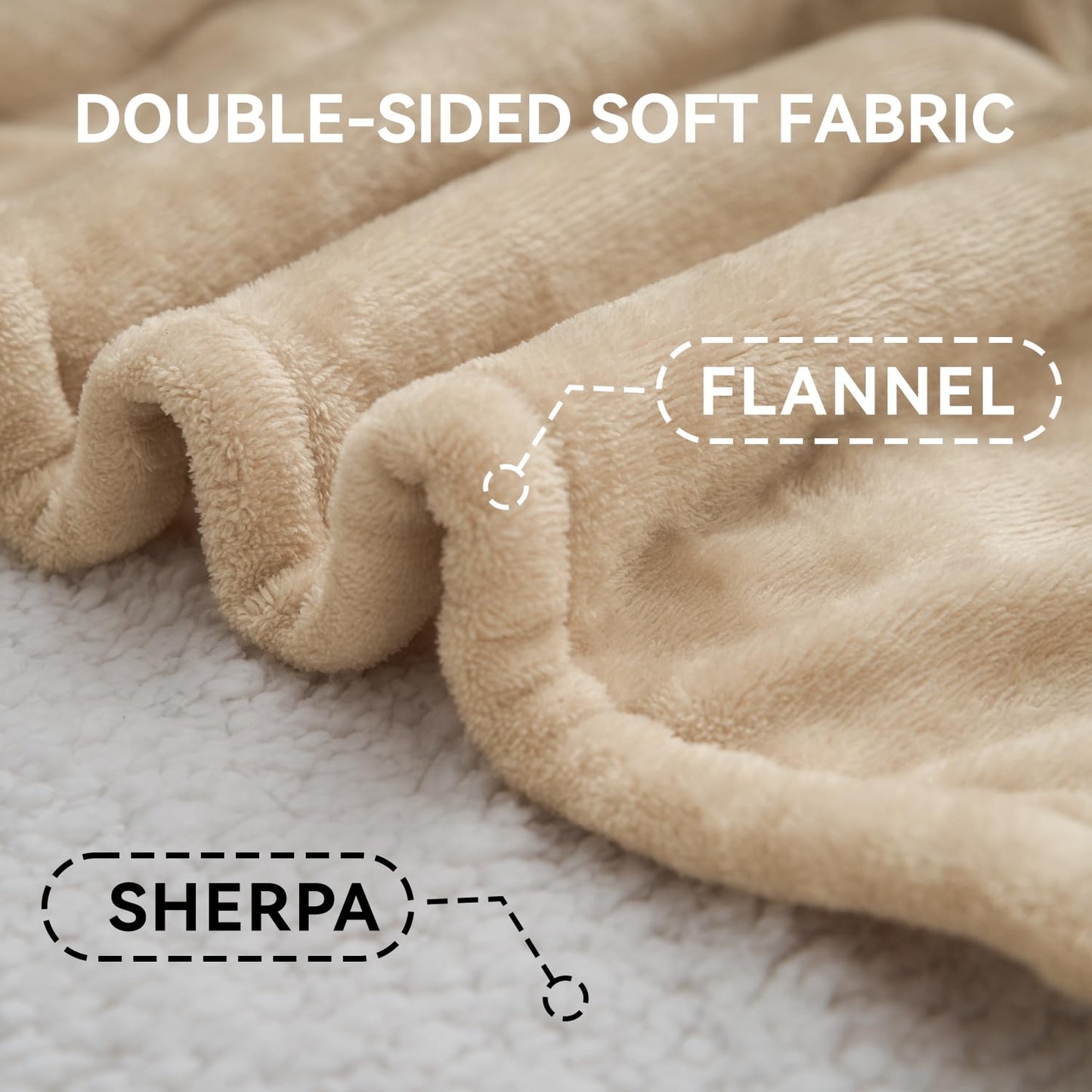 Heated Electric Blanket Queen Size 84"x90" Anti-Static Flannel and Sherpa Heating Warming Blanket with 10 Heating Levels 12 Hours Auto Off Fast Heating Over-Heat Protection Beige