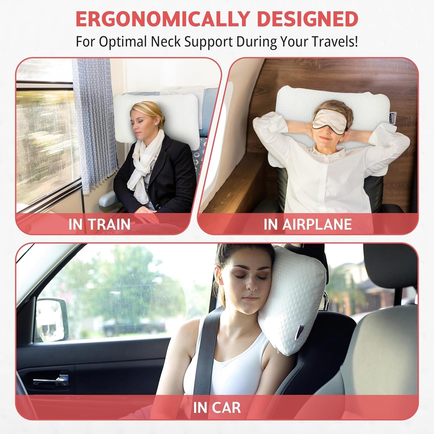 VISCO LOVE Travel & Camping Pillow - Comfortable Memory Foam Travel Small Pillow - Backpacking Pillow Easy to Carry Portable Bag Ideal for Airplane & Car Travel Pillows (White)