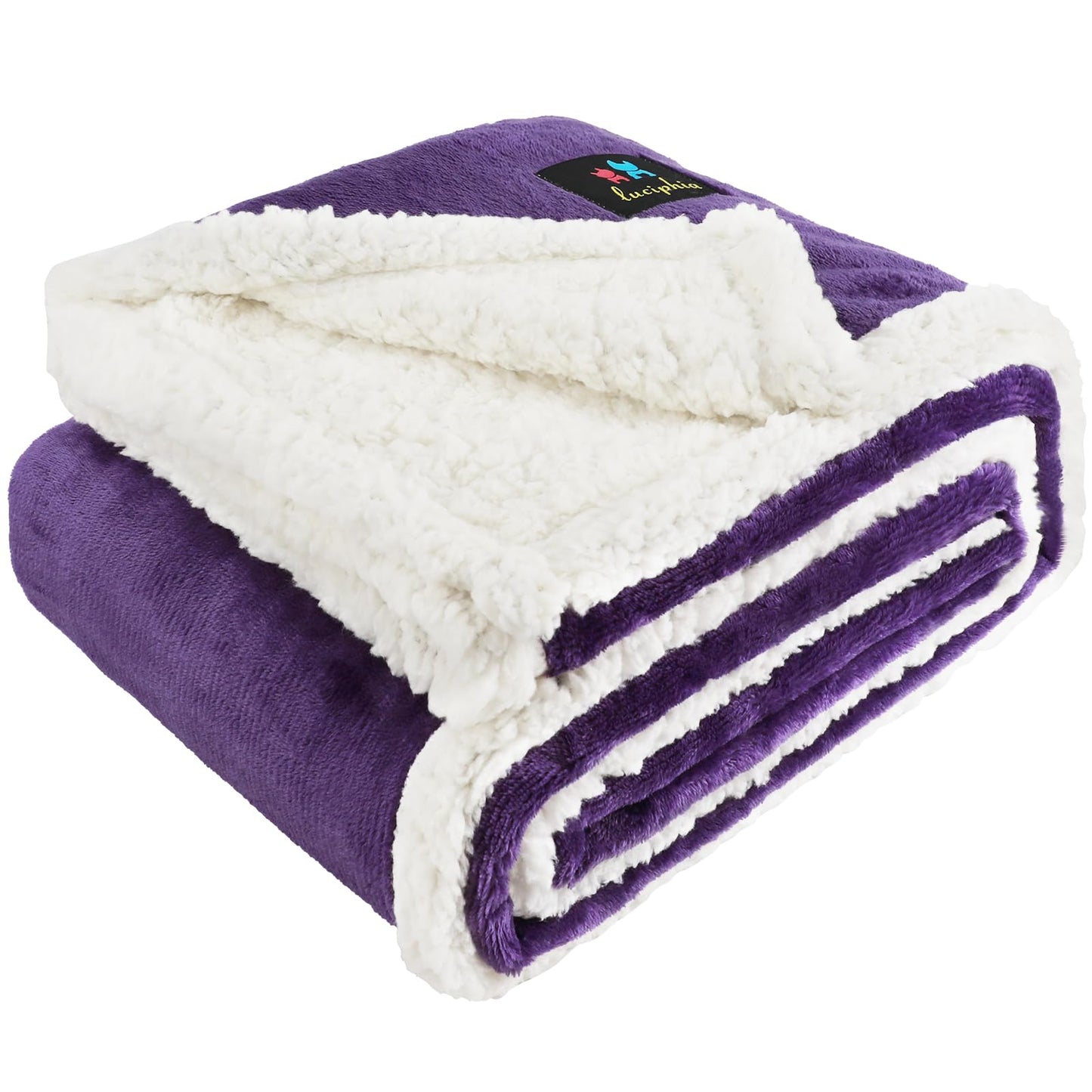 Luciphia Waterproof Dog Blanket for Large Dogs Small Pet Cat Blankets for Couch Bed Liquid Proof Furniture Protector Washable Soft Sherpa Fleece Puppy Reversible Cover Purple White Medium（57" x 40"）