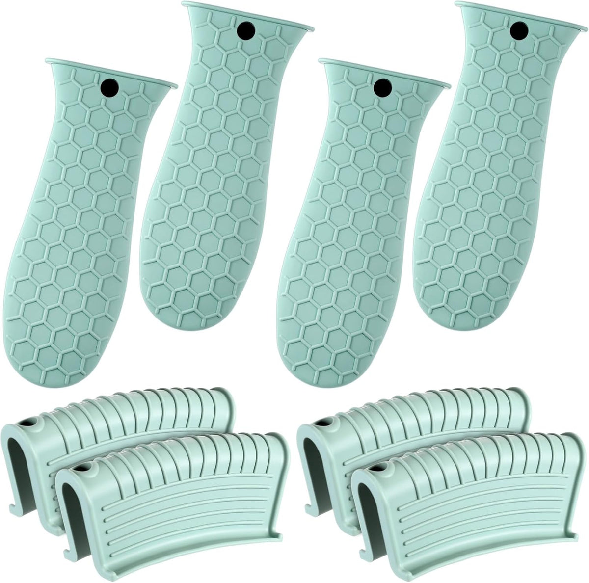 Patelai 8 Pcs Silicone Pot Holders Cast Iron Handle Cover Heat Resistant Pot Handle Covers Potholder Non Slip Reusable Pan Sleeve for Frying Pan Kitchen Supplies(Mint Green)