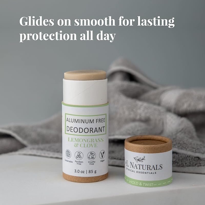 J&L Naturals Aluminum Free Deodorant for Men & Women | 100% Natural Ingredients With Coconut Oil, Shea Butter, & Essential Oils | Sustainable, Eco-Friendly (Lemongrass & Clove, 3.0 Oz (Single))
