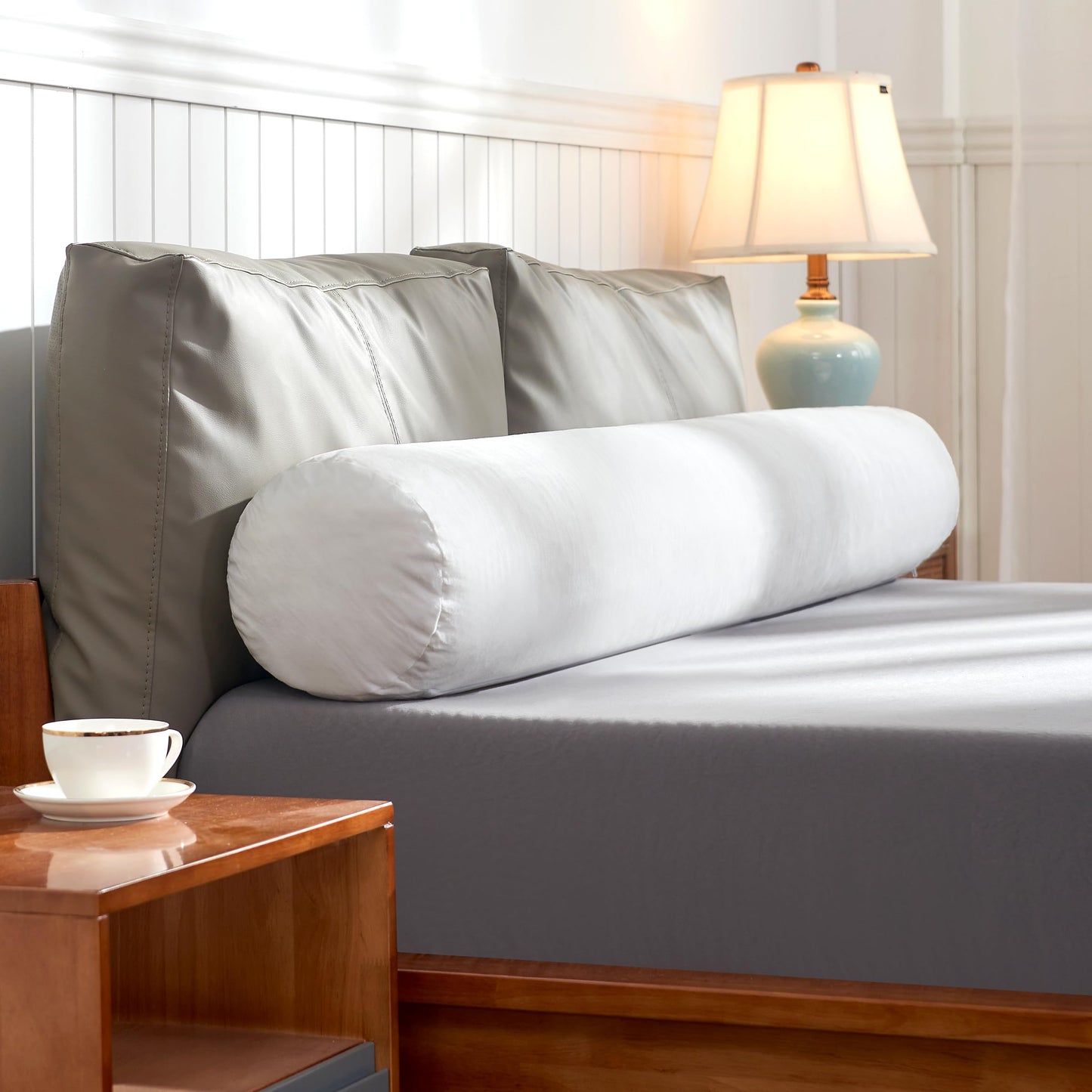SyMax 7.8"x60" Body Pillow for Queen Bed, Memory Foam Bolster w/Removable Velvet Cover, Headboard Gap Filler Pillow, White
