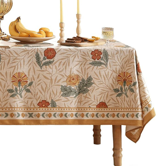 patdrea Designer French Vintage Extra Long Rectangular Tablecloth,Yellow Floral Pattern Anti-Wrinkle Table Cloth,Decor Cover for Kitchen Dining Parties,Christmas,Thanksgiving,67"x118"-Cornflowers