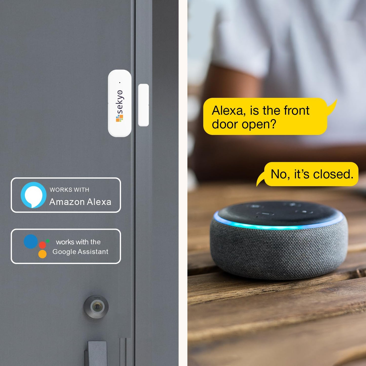 Smart WiFi Door & Window Sensor for Home| No Hub Required | Free App Alert, Works with Tuya Smart Life Devices, Compatible with Alexa, Google Home, Siri (No Siren but Phone Notification)