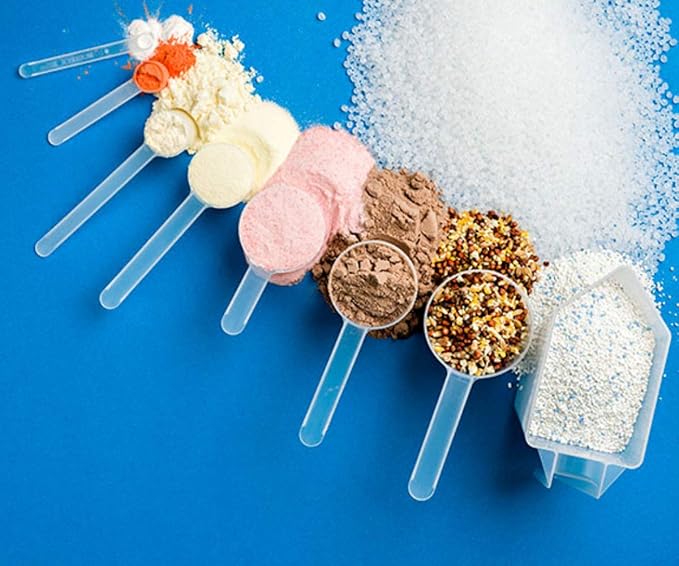 Plastic Measuring Scoop, (50 cc | 10 tsp | 3.33 Tbsp | 50 mL) Long Handle Spoons for Powders, Granules, Coffee, Pet Food, Baking Supplies, Protein and Other Dry Goods, BPA Free (Set of 10)
