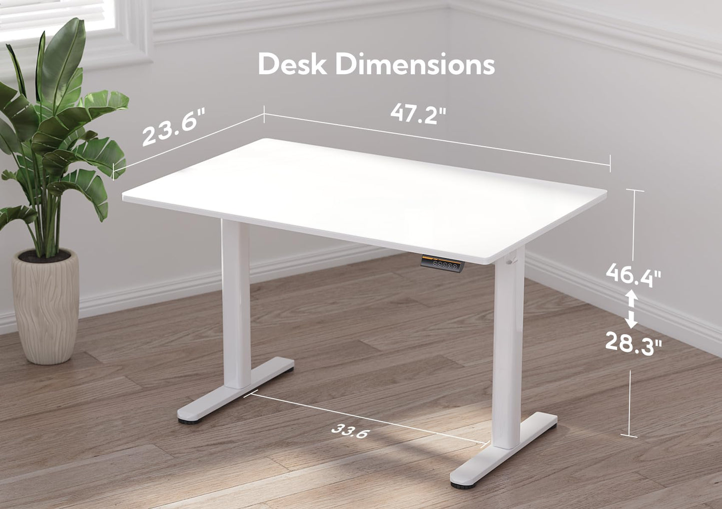 INNOVAR Glass Standing Desk, 48 x 24 Inch Electric Desk Adjustable Height White Stand Up Desks Computer Workstation, Super White