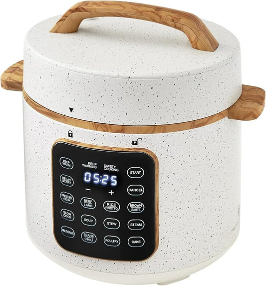 Pioneer Woman Linen Speckle 6QT Pressure Cooker with Touch Control Display – Programmable Multi-Cooker, Slow Cook, Sauté, Rice, Steamer & Warmer – Stylish Kitchen Essential