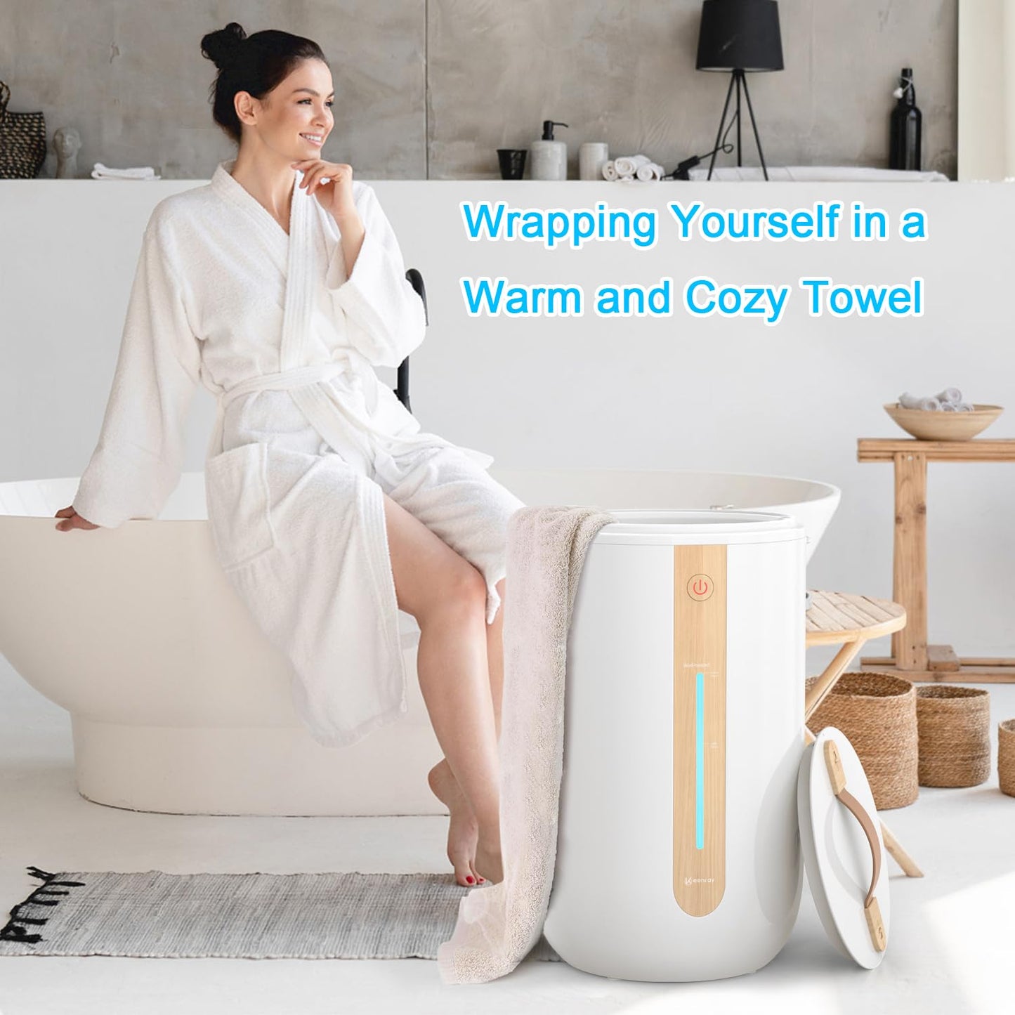 Keenray Towel Warmer for Bathroom, Towel Warmer Bucket with Heating Progress Bar, Fragrant Disc Holder, Leather Handle, Auto Shut-Off Towel Bucket Fits Up to 2 40" x 70" Towels, Bathrobes, Blankets