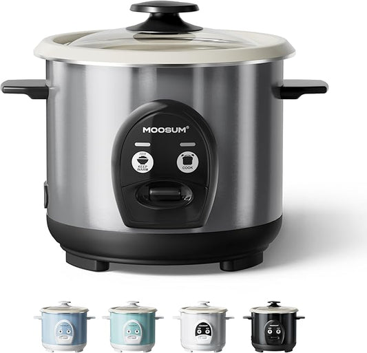 3-Cup Uncooked Rice Cooker Small - Ceramic Coating Non-Toxic Inner Pot, One-Touch Multifunction for Rice/Sauté/Yogurt, Dishwasher Safe, 1-3 People Size, Stainless Steel
