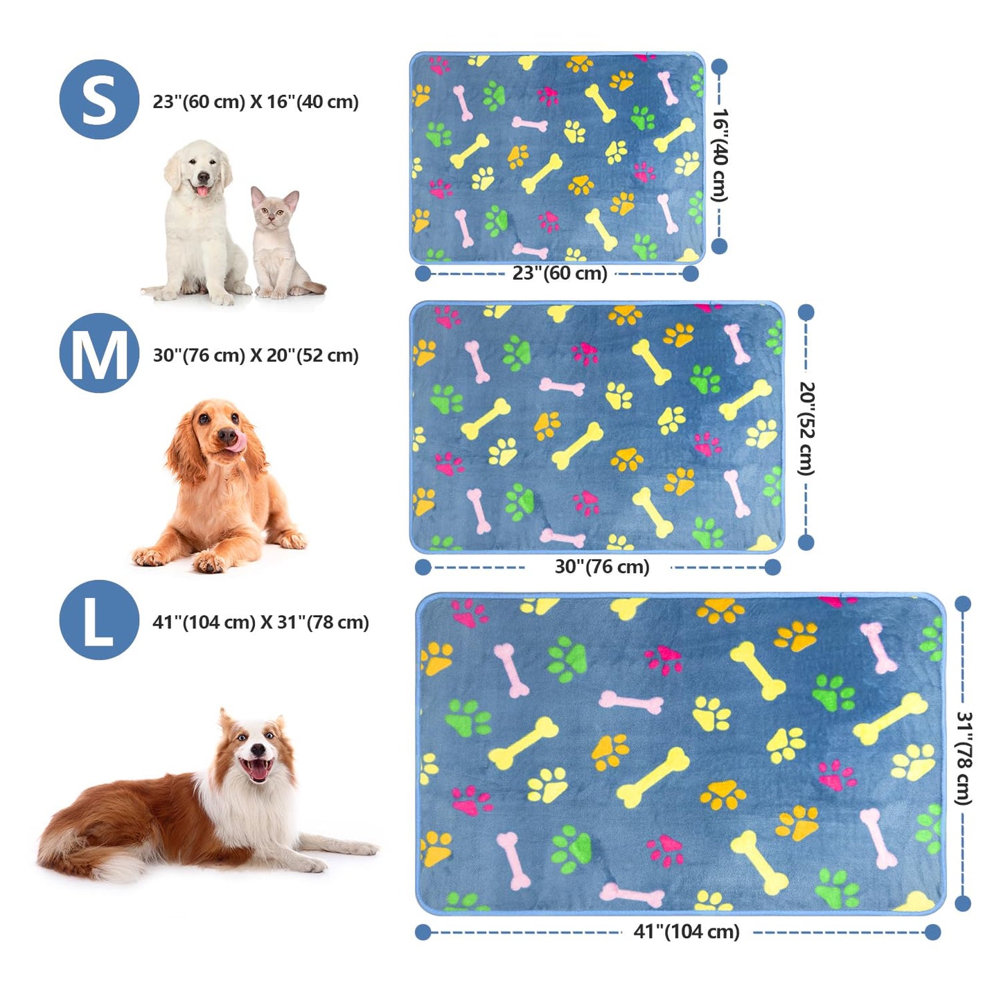 LeapSheep Pet Blankets for Dogs Cats - 3Pack Bone Pattern Super Soft Fluffy Dog Blankets for Small Medium Large Doggy Kitten (Coloful Bones, Small)