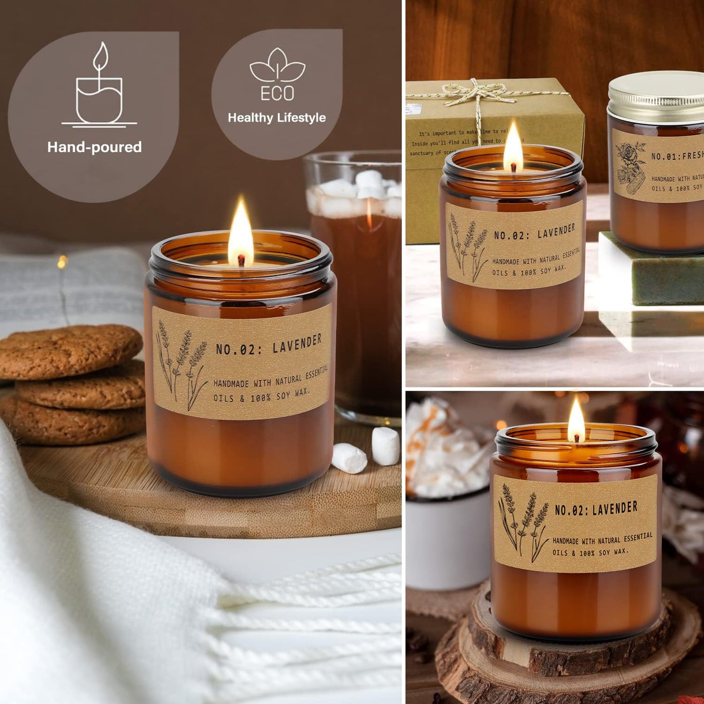 Candles for Home Scented Candles Set, 4 Pack Candles Gifts Set for Women/Men, Soy Candle, Lavender Candle, 220H Long Lasting Soy Wax Candle Set for Mother's Day, Birthday, Anniversary, Men