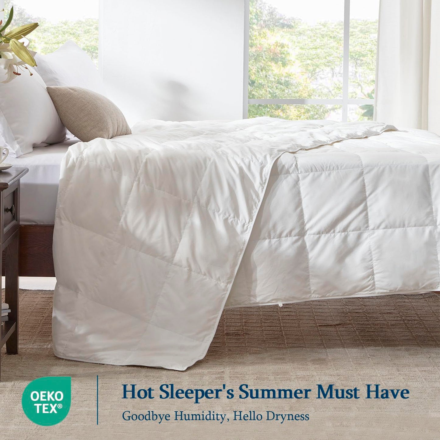 Globon Summer Down Comforter King Size, Extra Lightweight Blanket/Duvet Insert for Hot Sleepers, Noiseless & Extra Soft,106x90 inches,White