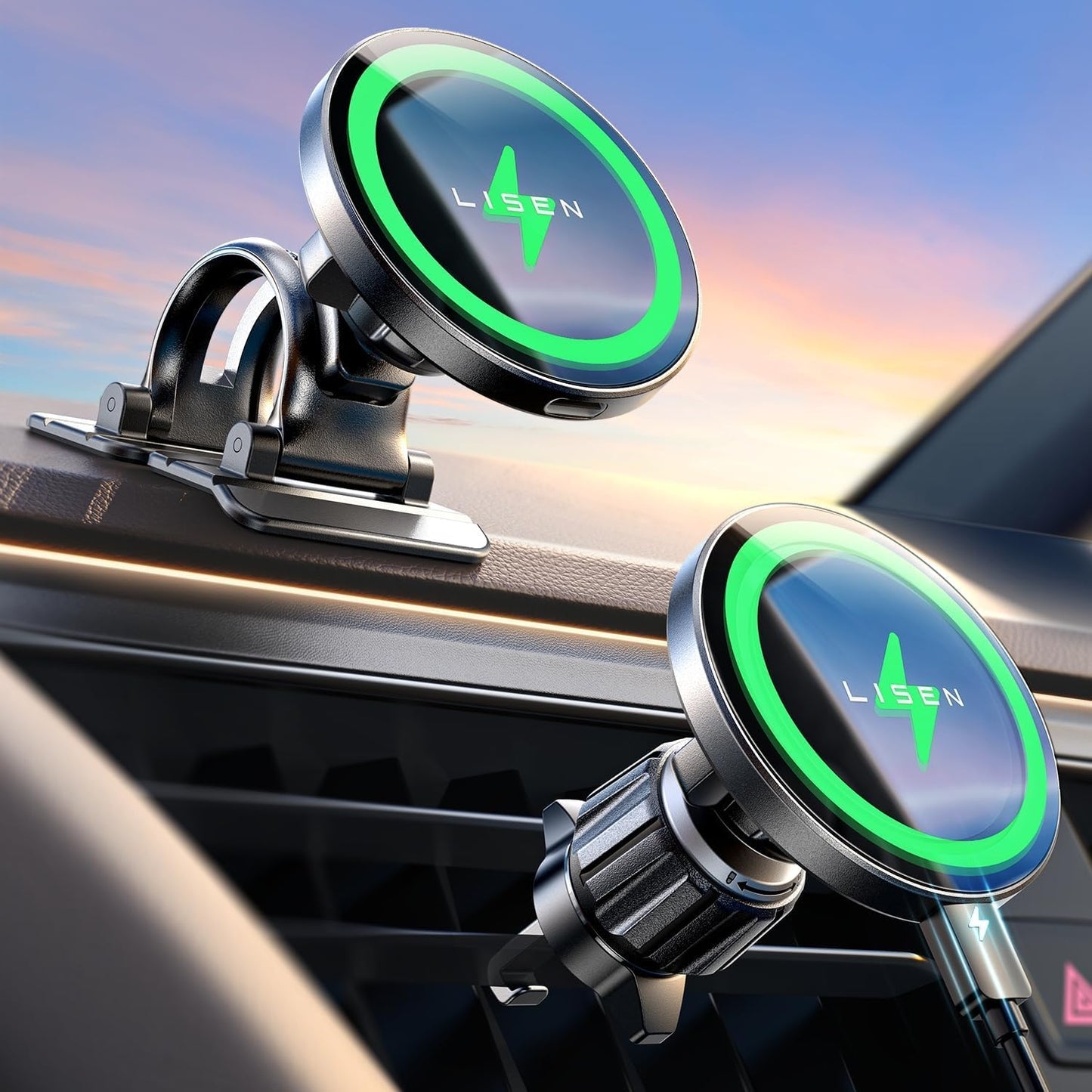 LISEN for 15W MagSafe Car Mount Charger,Magnetic Wireless Car Charger for iPhone 16 Pro Max Accessories,Magnetic Phone Holder for 17 iPhone 16e 15 14 13 12,Samsung ＆ Pixel with MagSafe,Gifts