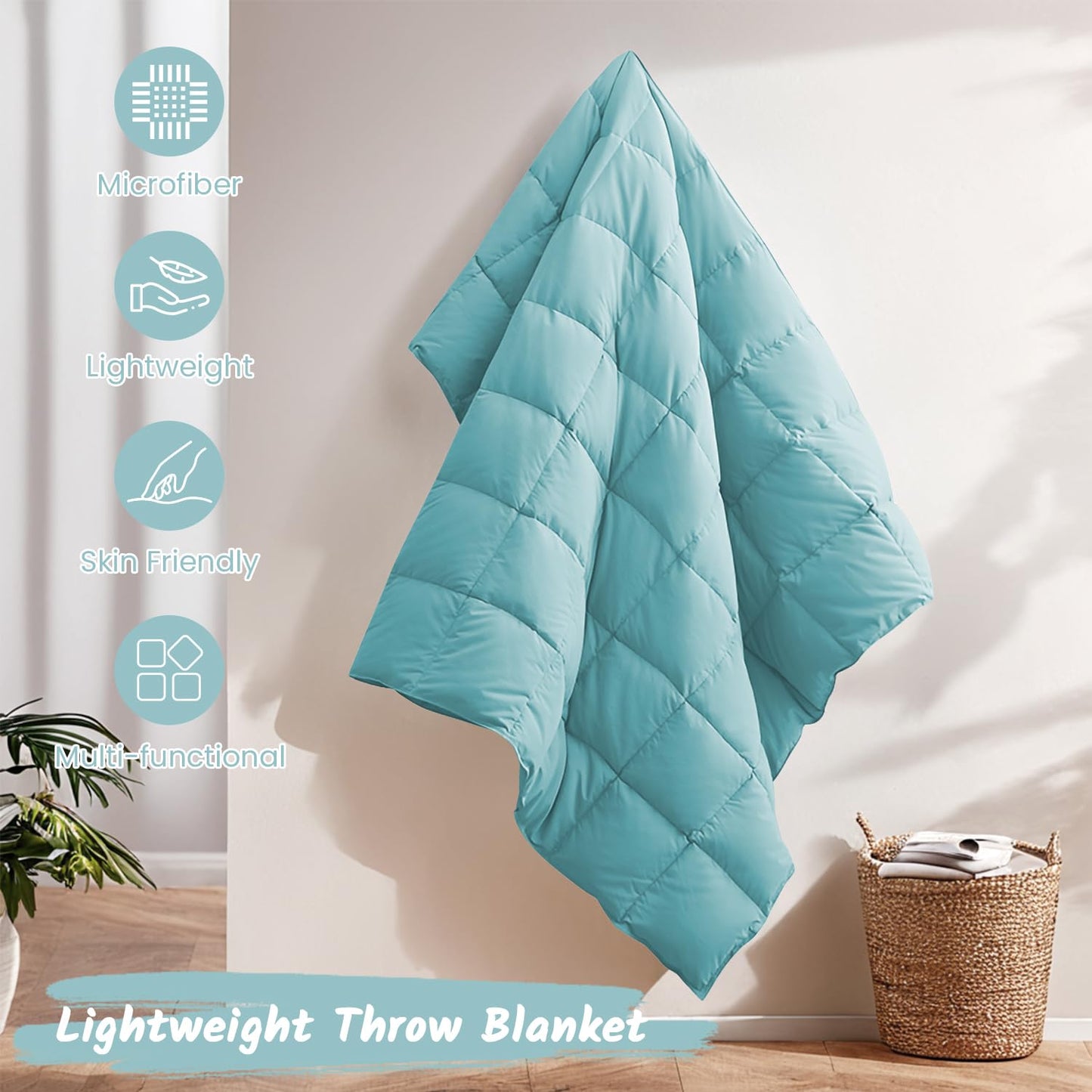 Dreamhood Down Throw Blanket Lightweight Throw Blanket Feather Down Fiber Throw for Couch, Soft Breathable Microfiber Fabric Small for Indoor and Outdoor Use, 50"X70", Sea Blue