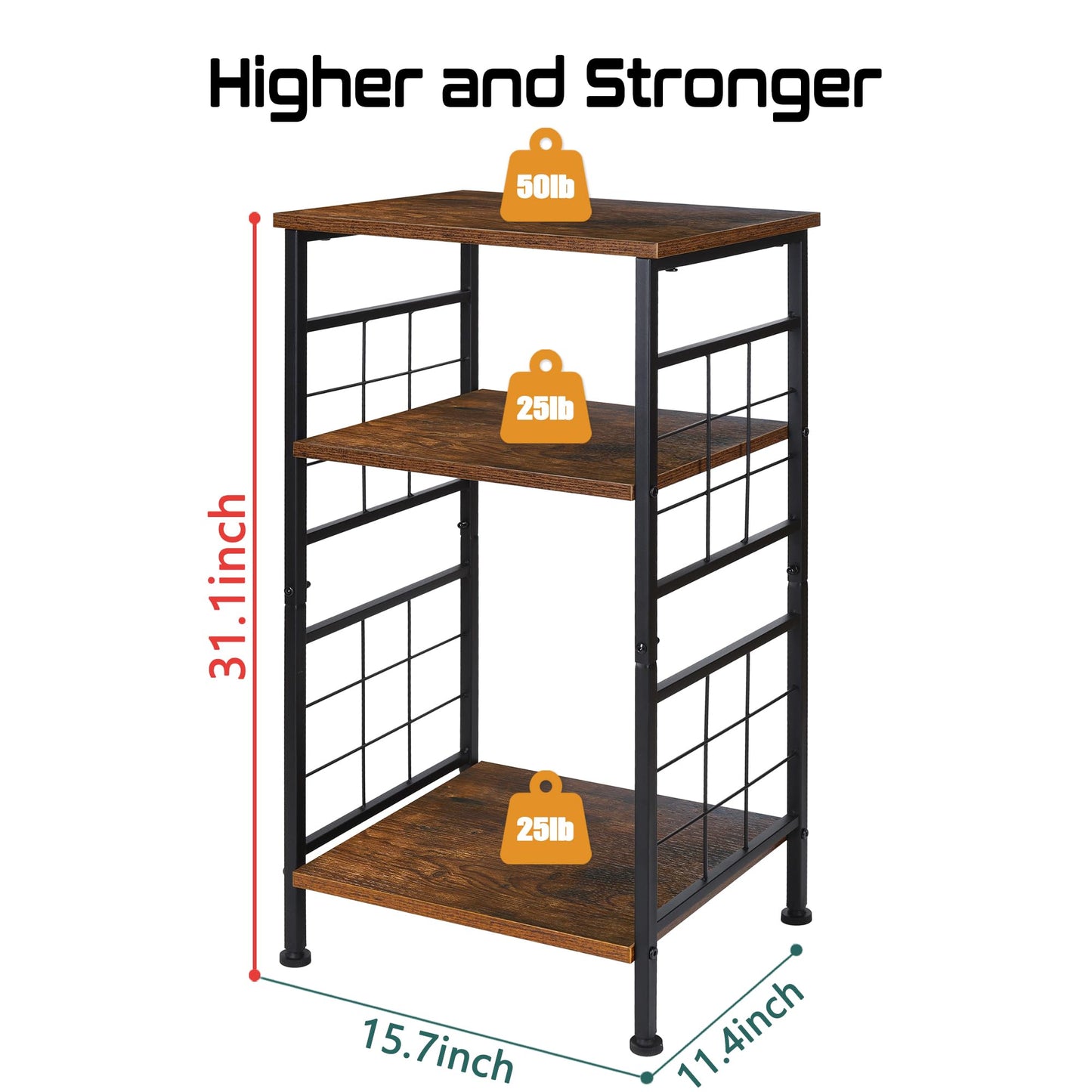 GIOTORENT 3-Tier Tall End Table, Narrow Night Stand with #-Design Sturdy Frame, Small Bed Side Table for Small Space in Living Room,Bedroom,Office,Bathroom(Brown)
