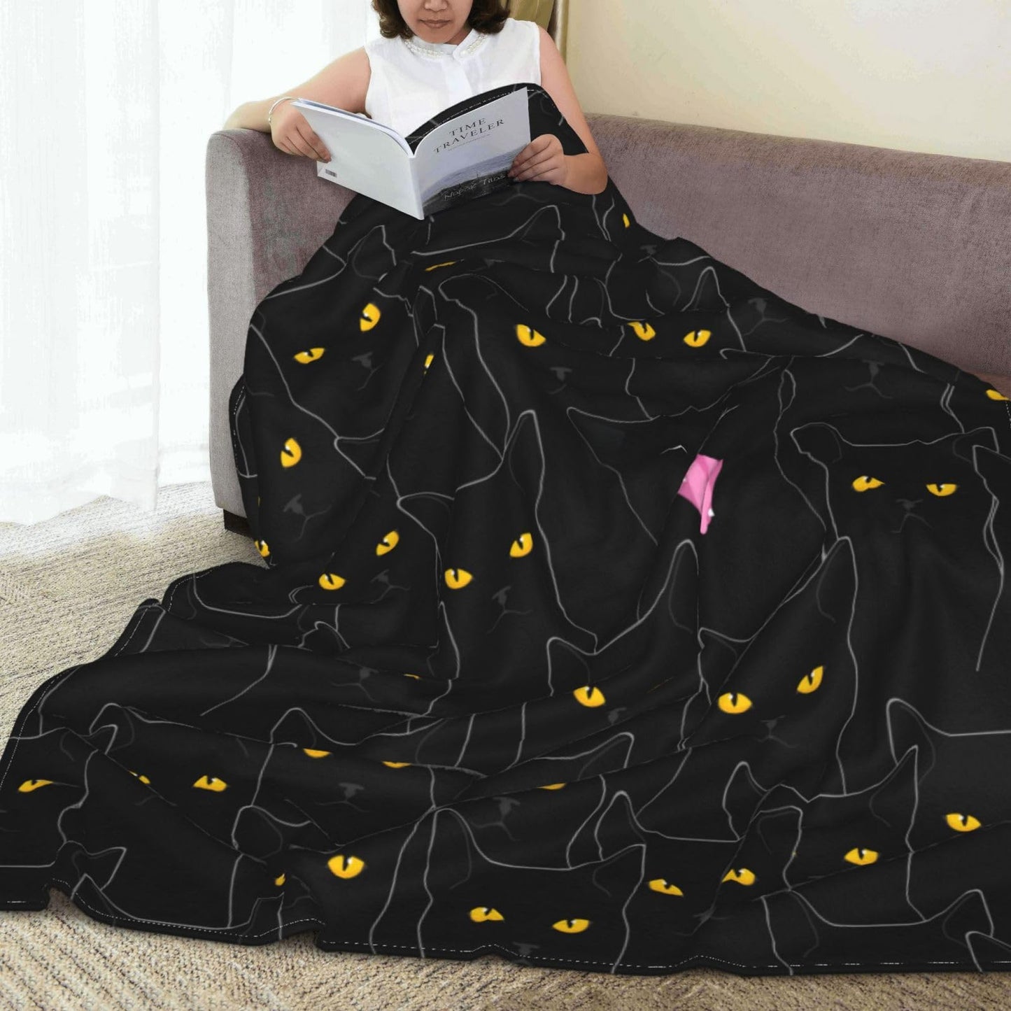 Black Cat Fleece Throw Blanket Soft Flannel Plush Lightweight Warm Cozy Blanket for Men Women Couch Bed Sofa Travel 80"x60"
