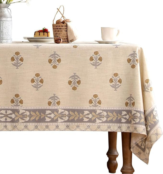 patdrea Designer Beige Extra Long Tablecloth for Rectangle Table,Elegant Linen Floral Pattern French Table Cloth,Decor Cover for Kitchen Dining Christmas,Thanksgiving,Party,67"x118"-Istana a