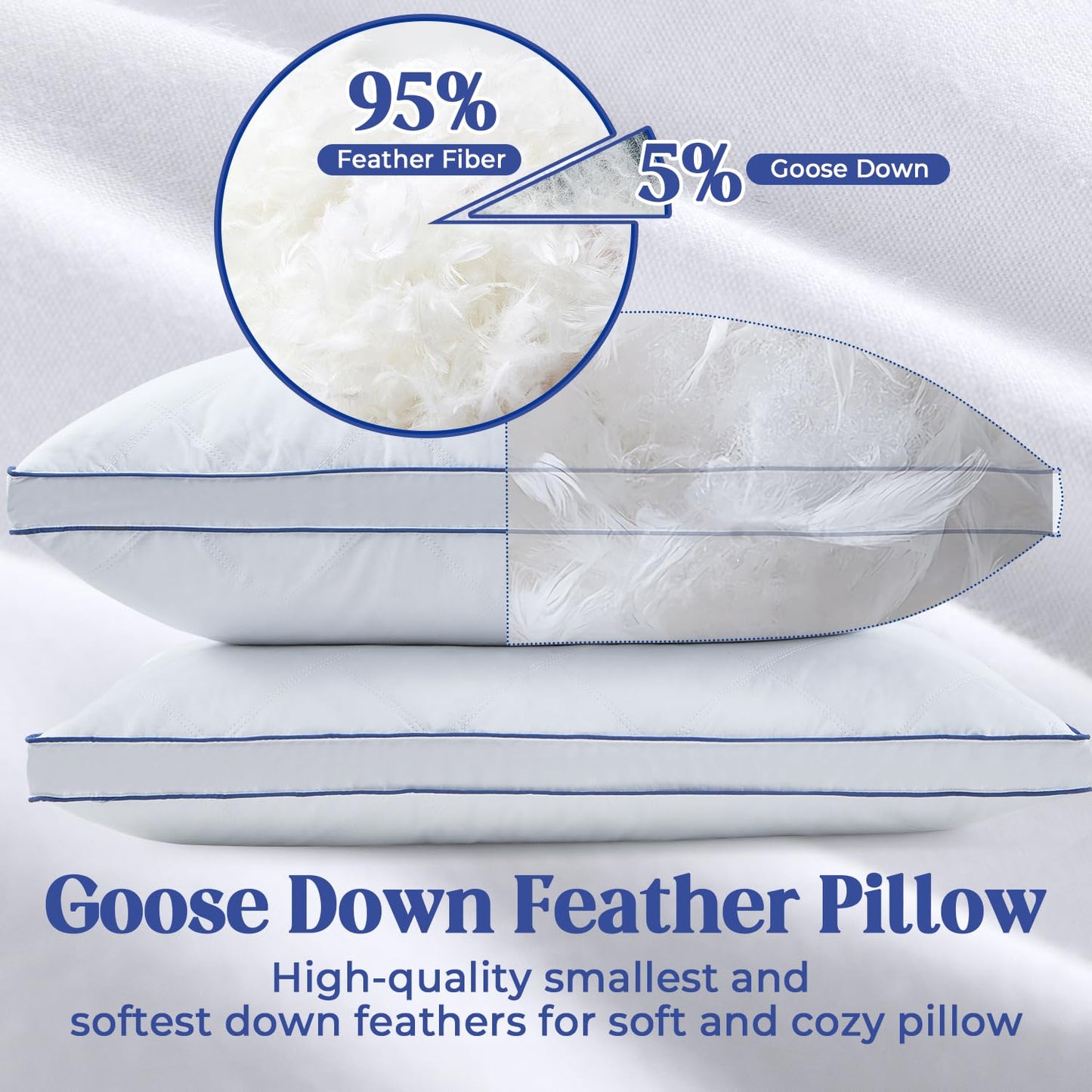 puredown Feather Down Pillows Queen Size Set of 2, Luxury Goose Feather Pillow for Sleeping, Organic Cotton Cover Hotel Collection Bed Pillows