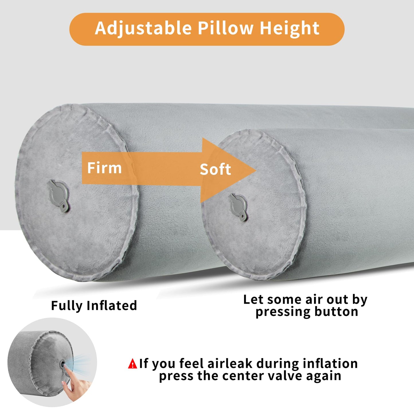 EULANT Inflatable Body Pillow for Adults,Inflatable Travel Body Pillow for Sleep,47inch Long Hug Pillow Bolster Pillow for Sleeping, Back