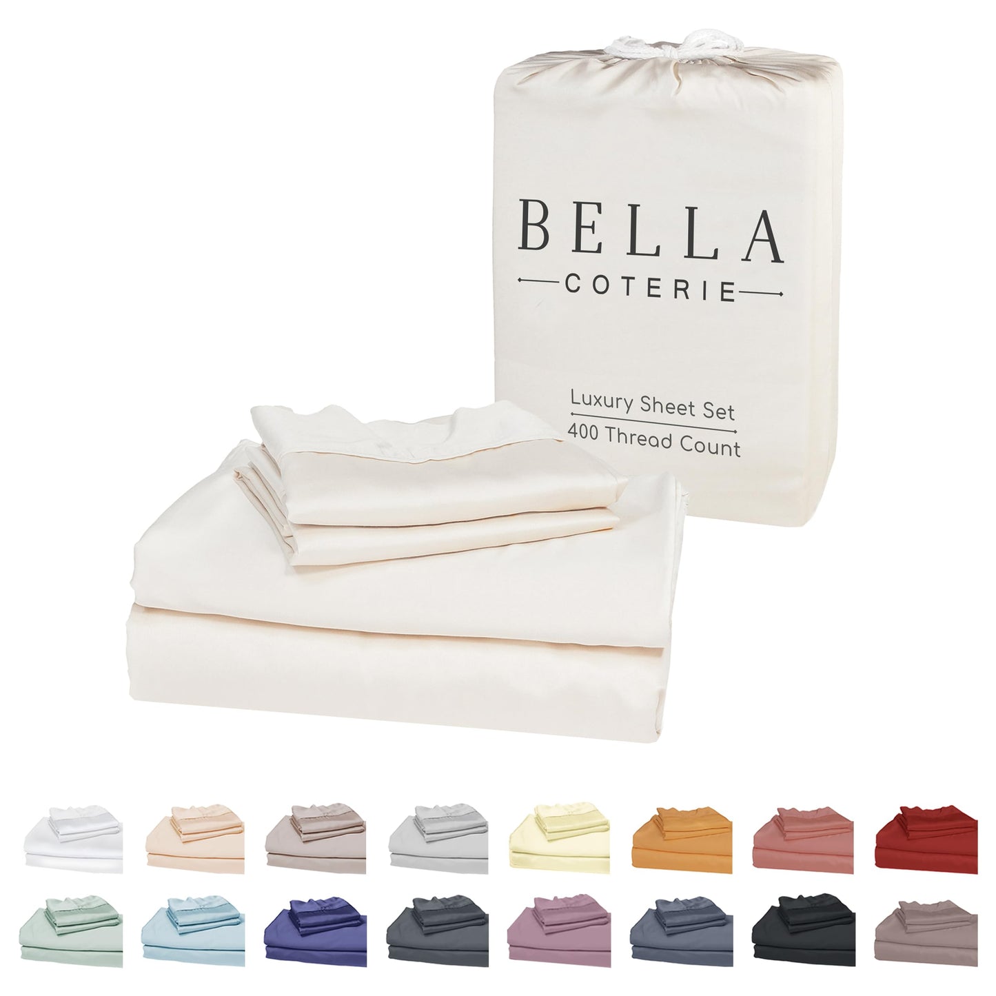 Bella Coterie Luxury Bamboo Viscose King Size Sheet Set | 100% Organically Grown | Ultra Soft | Cooling for Hot Sleepers | 18" Deep Pocket [Ivory]