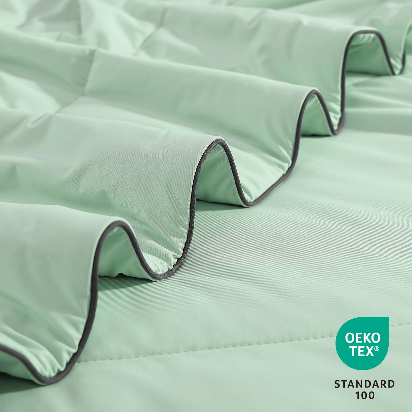 Monbix ChillChilla Cooling Comforter Queen Size-3 Pieces Cooling Blankets for Hot Sleepers and Night Sweats, Double-Sided Summer Queen Comforter Set, Breathable Lightweight Blanket Grey Green
