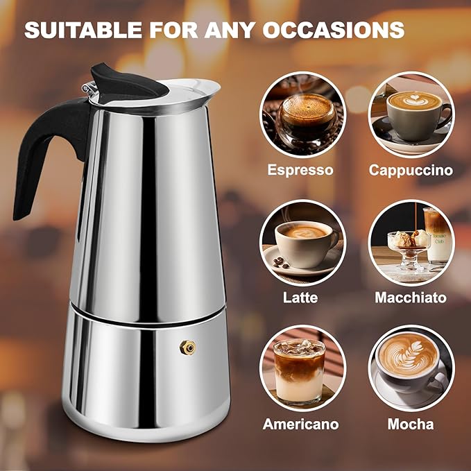 12 Cup Stovetop Espresso Maker Stainless Steel Moka Pot Stove Top Percolator Italian Coffee Makers Capable Mocha Greca Machine Cafe Classic Induction Cookers for Home and Camping 600ml 20oz