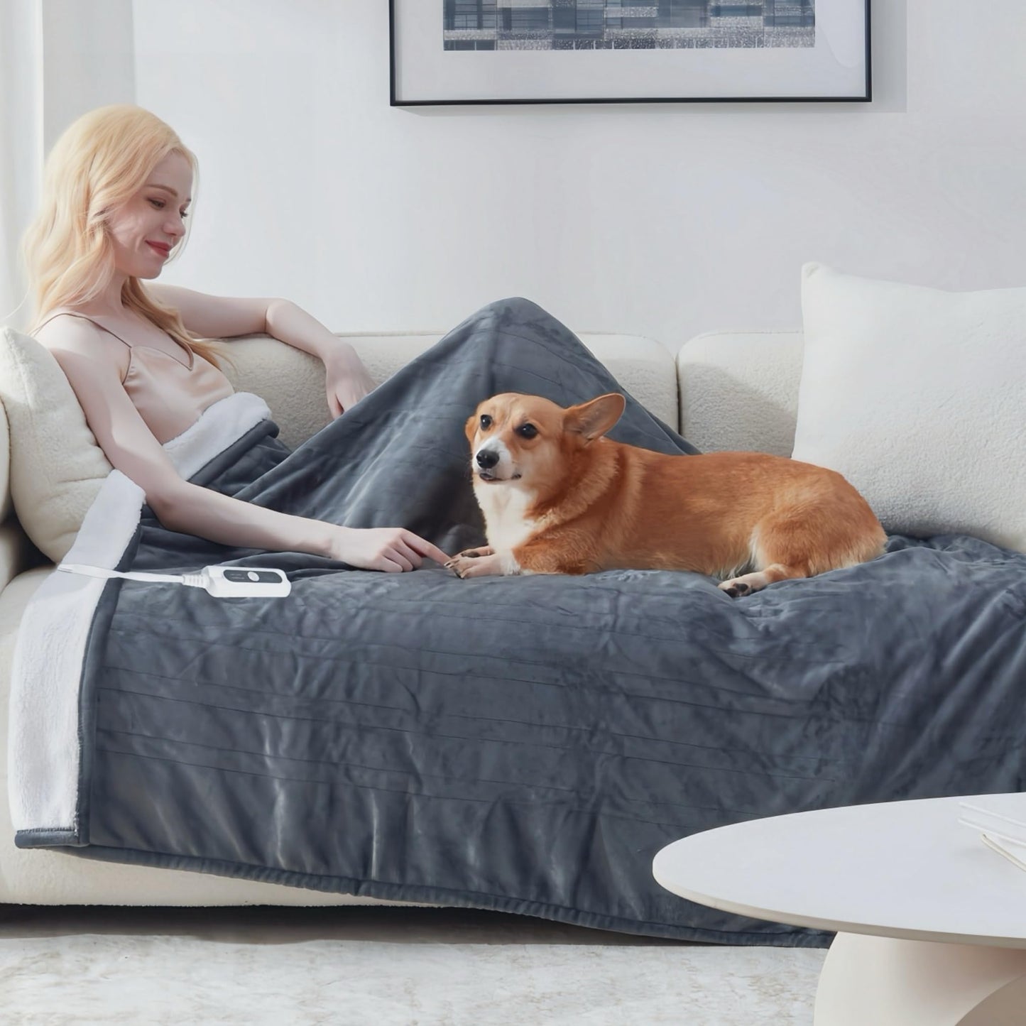 SNUGSUN Heated Blanket Throw Size, Soft and Cozy Electric Heating Blanket for Bed, Automatic Safety System 6 Heating Levels & 4 Hours Auto-Off Gift for Grandma,50" x 60" London Grey