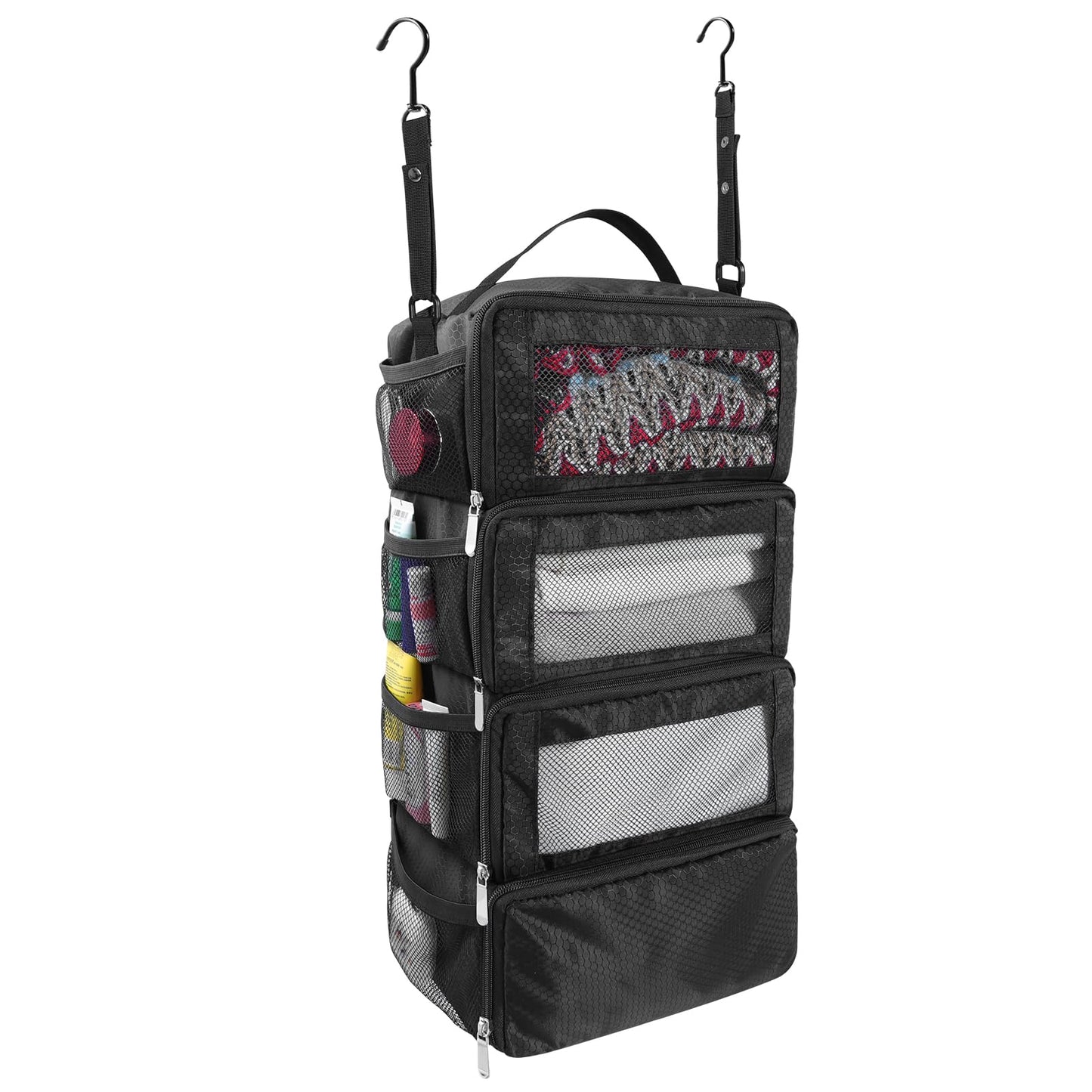 Olosar Suitcase Organizer, Travel Luggage Organizer Portable Hanging Travel Shelves Collapsible Hanging Packing Cubes for Carry on Suitcase, Black