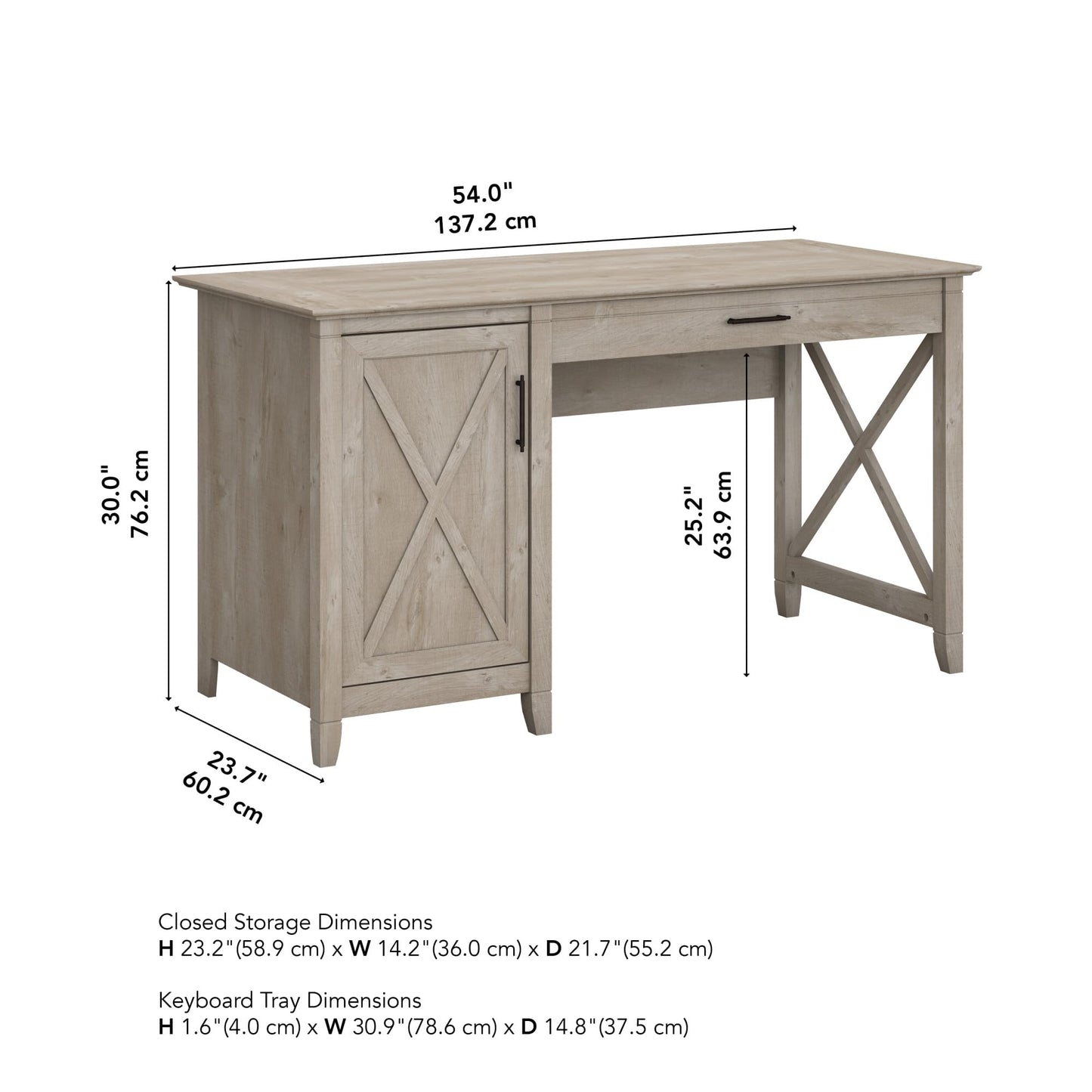 Bush Furniture Key West Computer Desk Farmhouse PC Table for Home Office, 54W w/Storage, Washed Gray