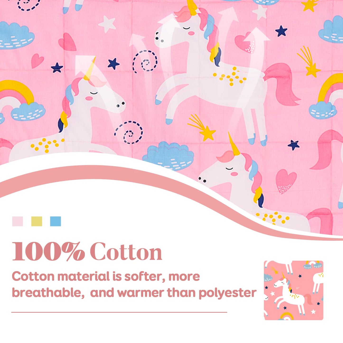 Sivio Weighted Blanket, Cotton Heavy Blanket, Breathable and Soft Weighted Throw, Pink Unicorn, 3lbs, 36 x 48 inches