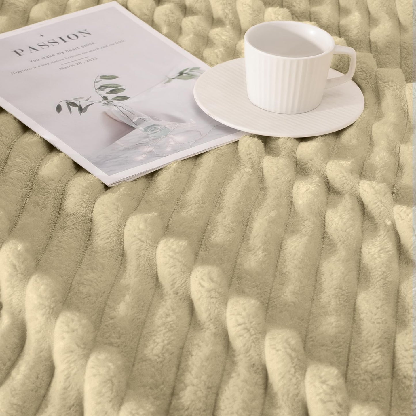 Excervent Solid Oversized Flannel Fleece Blanket (120x120 inches, Camel) Cozy Throw Blankets for Couch Sofa and Bed, King Size 10'X10' Super Soft Luxurious Warm Striped Blankets for Household Bedroom