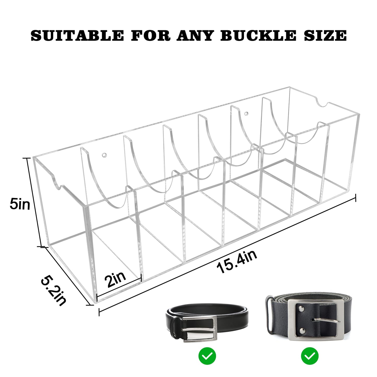 Belt Organizer, Acrylic Belt Storage Organizer for Closet, 7 Compartments Clear Belt Holder with Dust Cover, Belt Display Case Hanger for Drawer Tie and Bow Tie