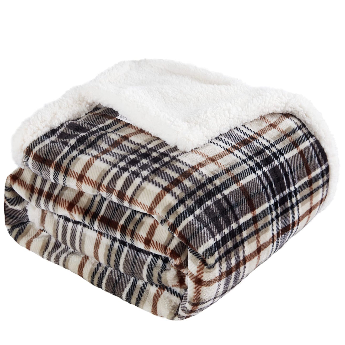 Touchat Sherpa Plaid Throw Blanket, 60" X 70"Fuzzy Fluffy Cozy Soft Blanket, Fleece Flannel Plush Twin Size Microfiber Blanket for Couch Bed Sofa (Brown)