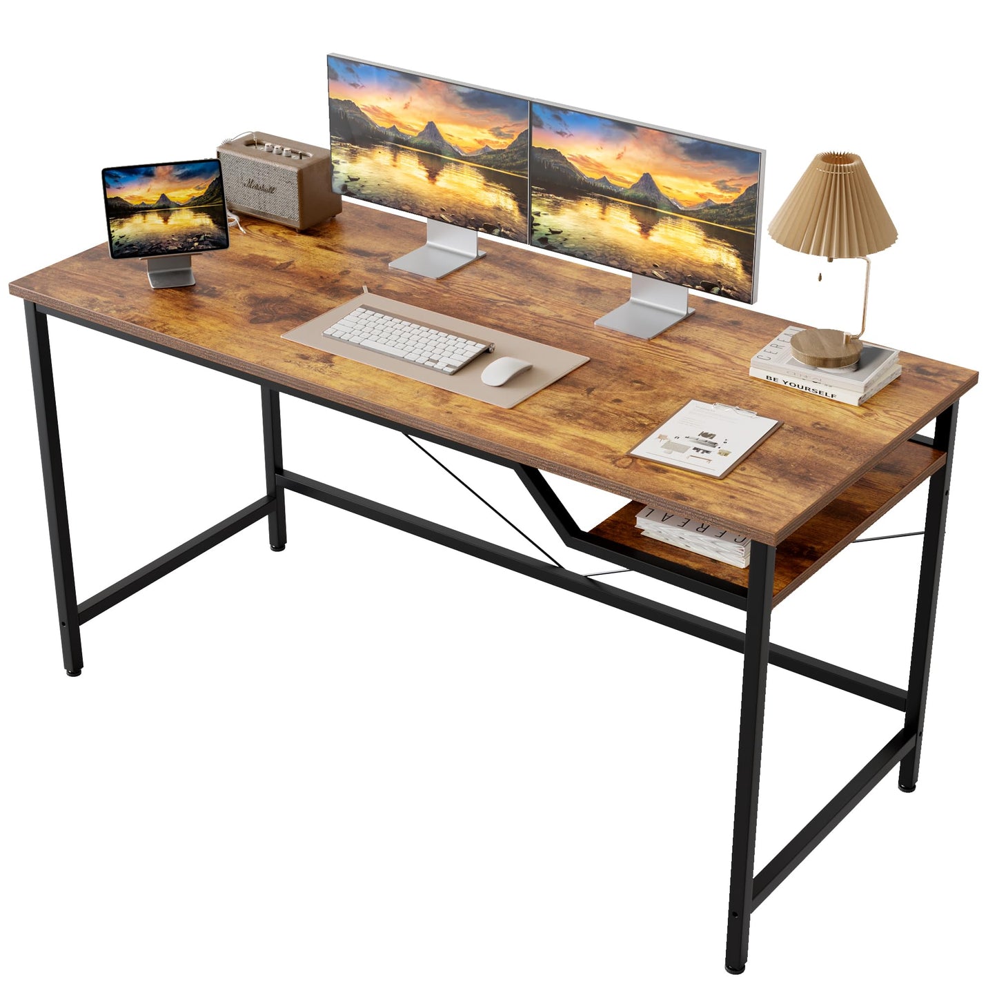 Mericonia Computer Desk, Gaming Desk for Small Spaces, Modern Simple Style Table for Home Office, Study Student Writing Table (Rustic Brown, 48 inch)