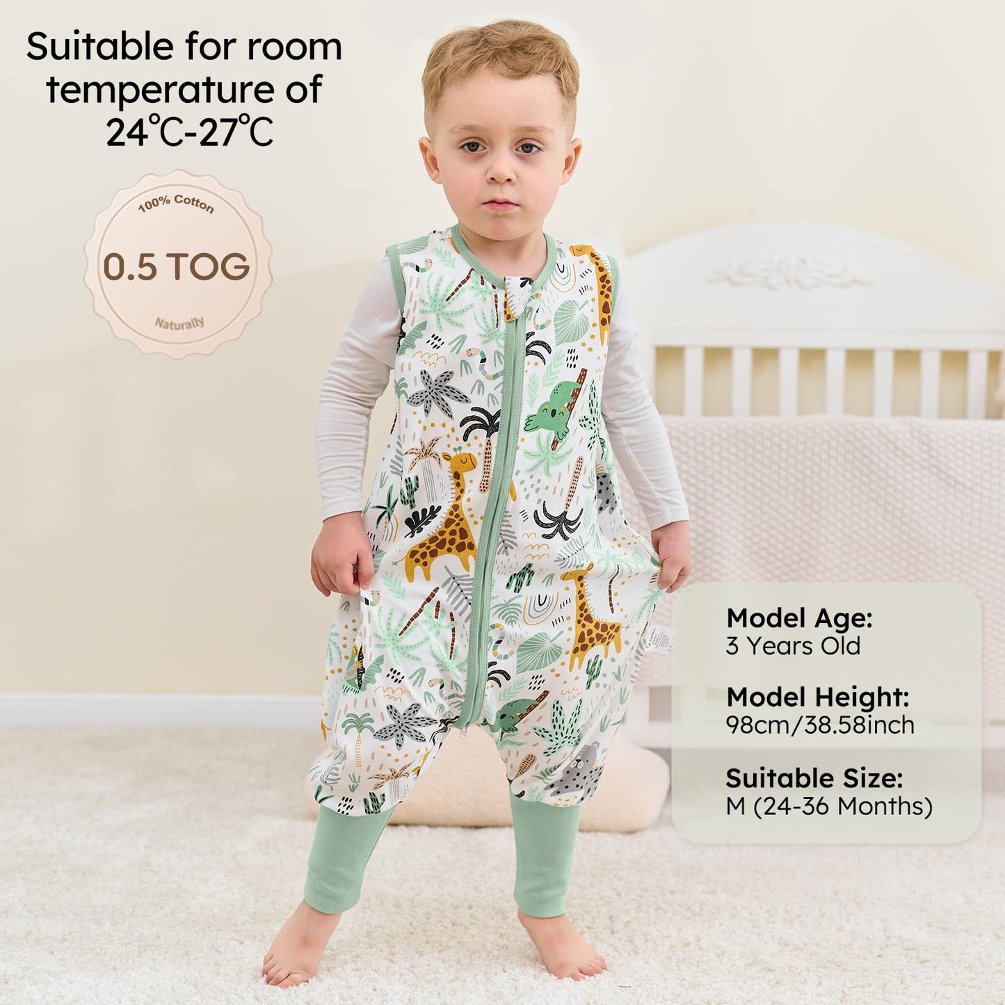 Yoofoss Toddler Sleep Sack With Feet 24-36 Months 100% Organic Cotton Baby Sleep Sack with Legs Toddler Wearable Blanket with 2-Way Zipper