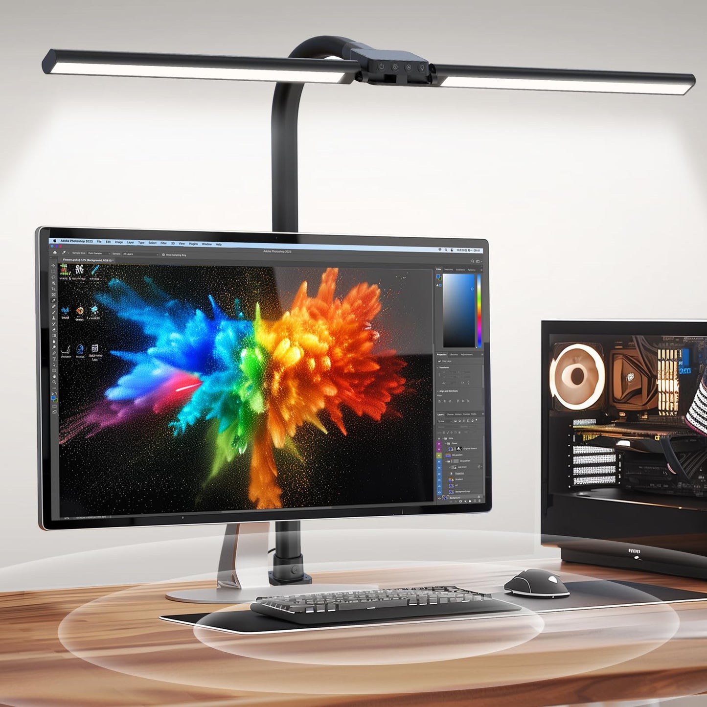 LED Desk Lamp for Home Office, Eye-Caring Desk Light with Clamp, 15W Double Head Architect Task Lamp Stepless Dimming, Flexible Gooseneck Bright Table Lamp for Study Reading Workbench Drafting