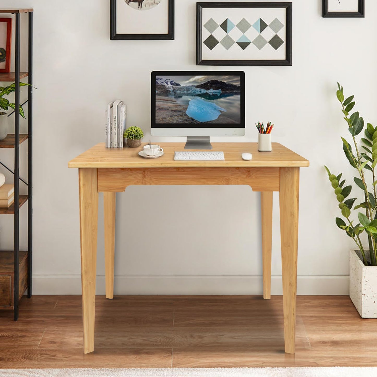 Maydear 27.5 Inch Small Bamboo Computer Desk, Home Office Desk Writing Table for Small Spaces, Modern Work Simple Study Table for Bedroom, Living Room, Home and Office