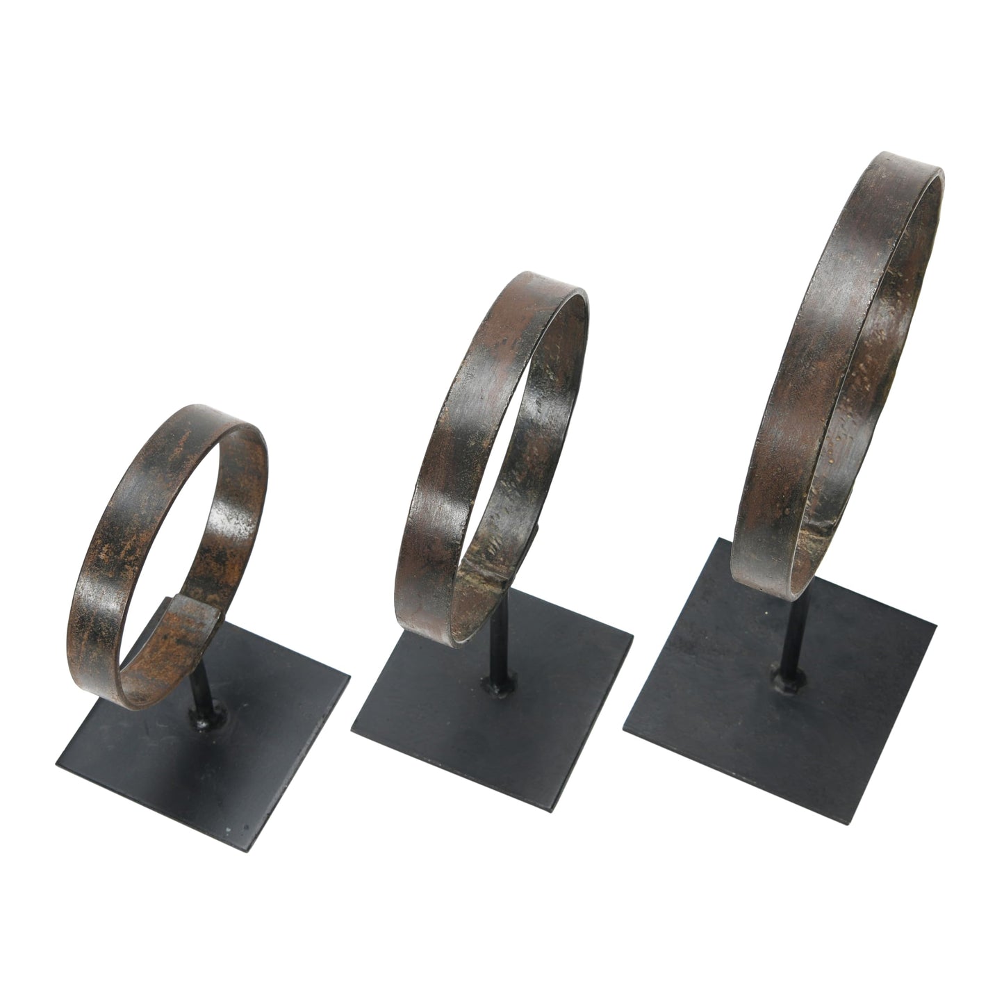 Creative Co-Op Decorative Modern Found Metal Rings on Stands, Black, Set of 3