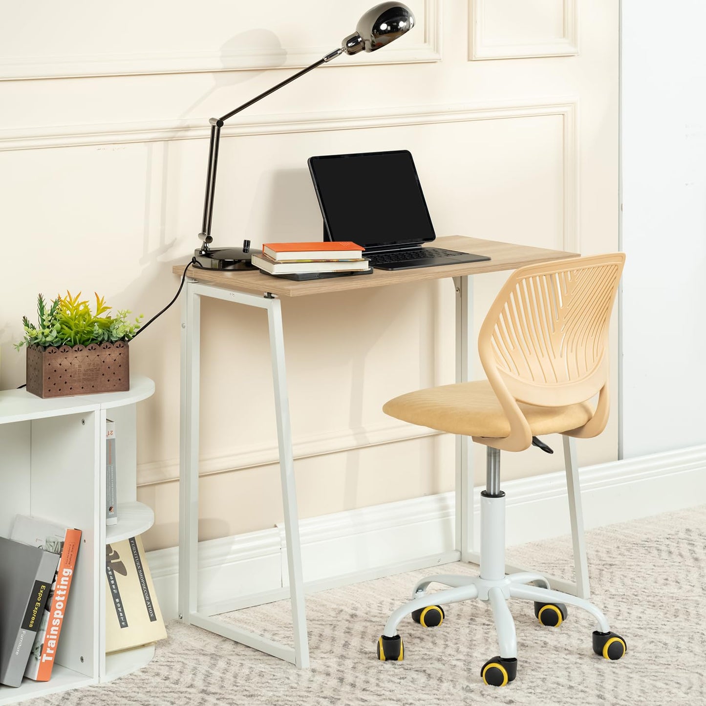FurnitureR Folding Desk, 31.5 Inches Foldable Simple Laptop Table, Space Saving Computer Study Desk Compact Writing Workstation for Small Space, Light Oak