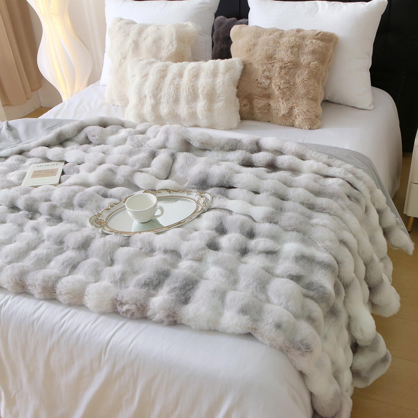 Luxury Thick Plush Tie Dye Faux Rabbit Fur Throw Blanket Ultra-Plush Cozy Soft Decorative Blanket Use for Couch Bed Travel(Tie Dye Grey,50"*60")
