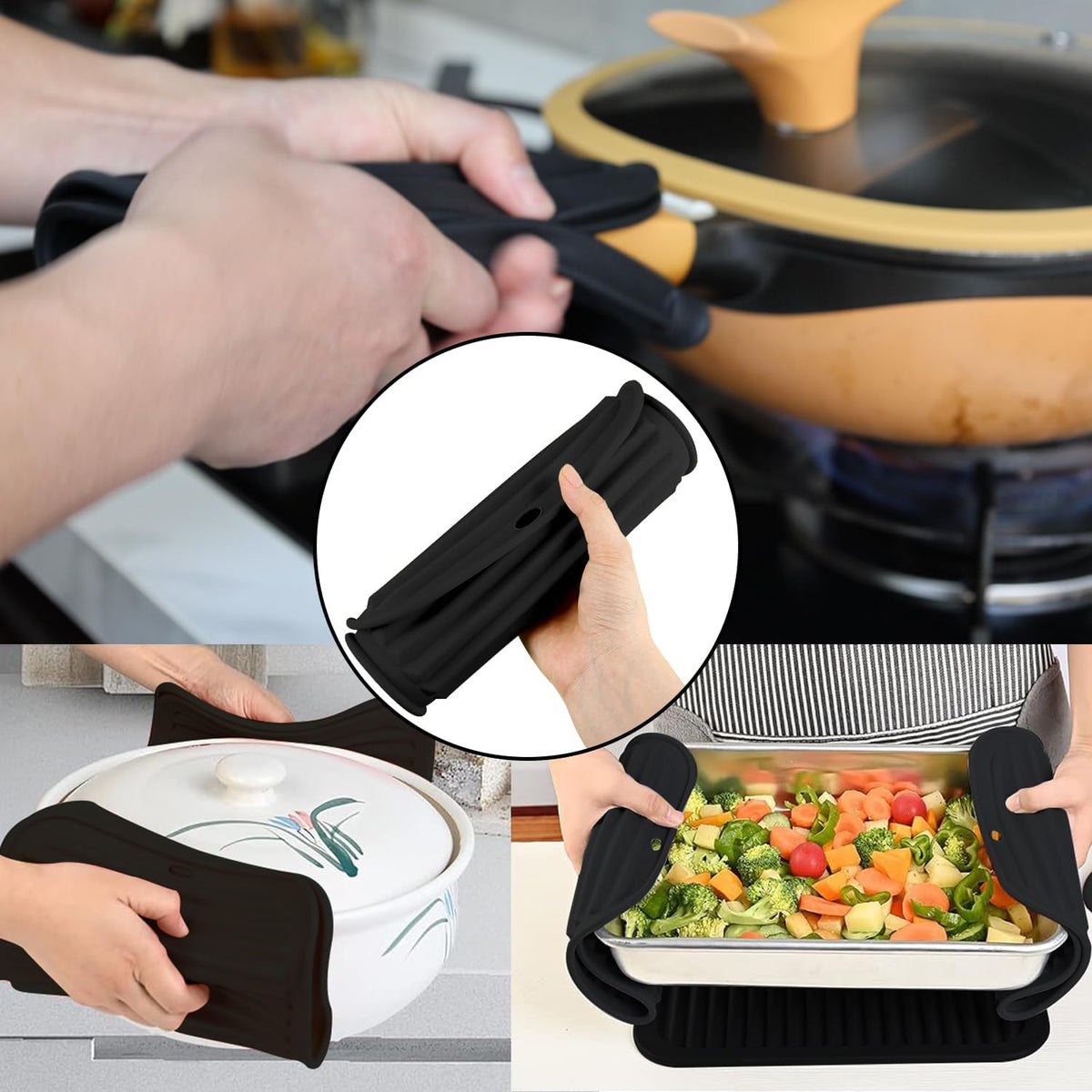4 - Pack Multi - Purpose Silicone Mats | Heat Resistant Pot Holders for Kitchen | Non - Slip Hot Pads for Hot Pots, Pans & Quartz Countertops | Gray Kitchen Mats (Brown)