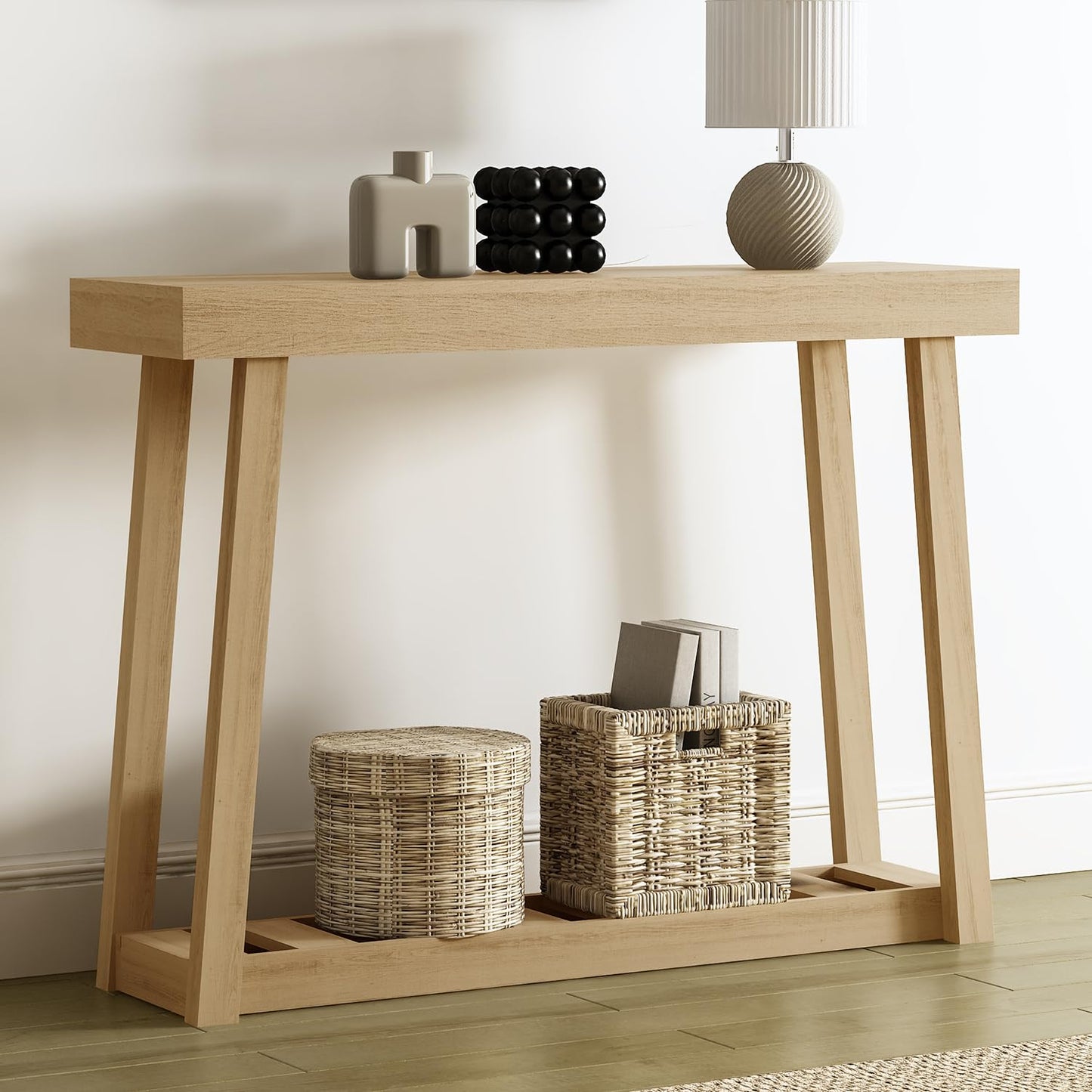 VERTOXIA Farmhouse Wood Console Table for Entrance, 2 Tiers Narrow Entryway Table with Storage Shelves, Small Entry Way Furniture Behind Sofa Couch for Living Room, Hallway, Foyer, Oslo Oak