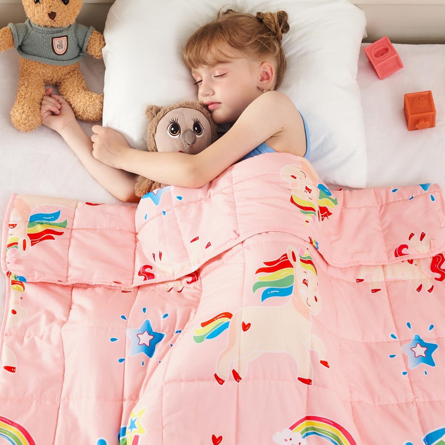 yescool Pink Weighted Blanket 5 Pounds Cooling Weighted Lap Blanket, Rainbow Unicorn Heavy Blankets, Breathable Weighted Throw Blanket for 40-60lbs, 36"x48"