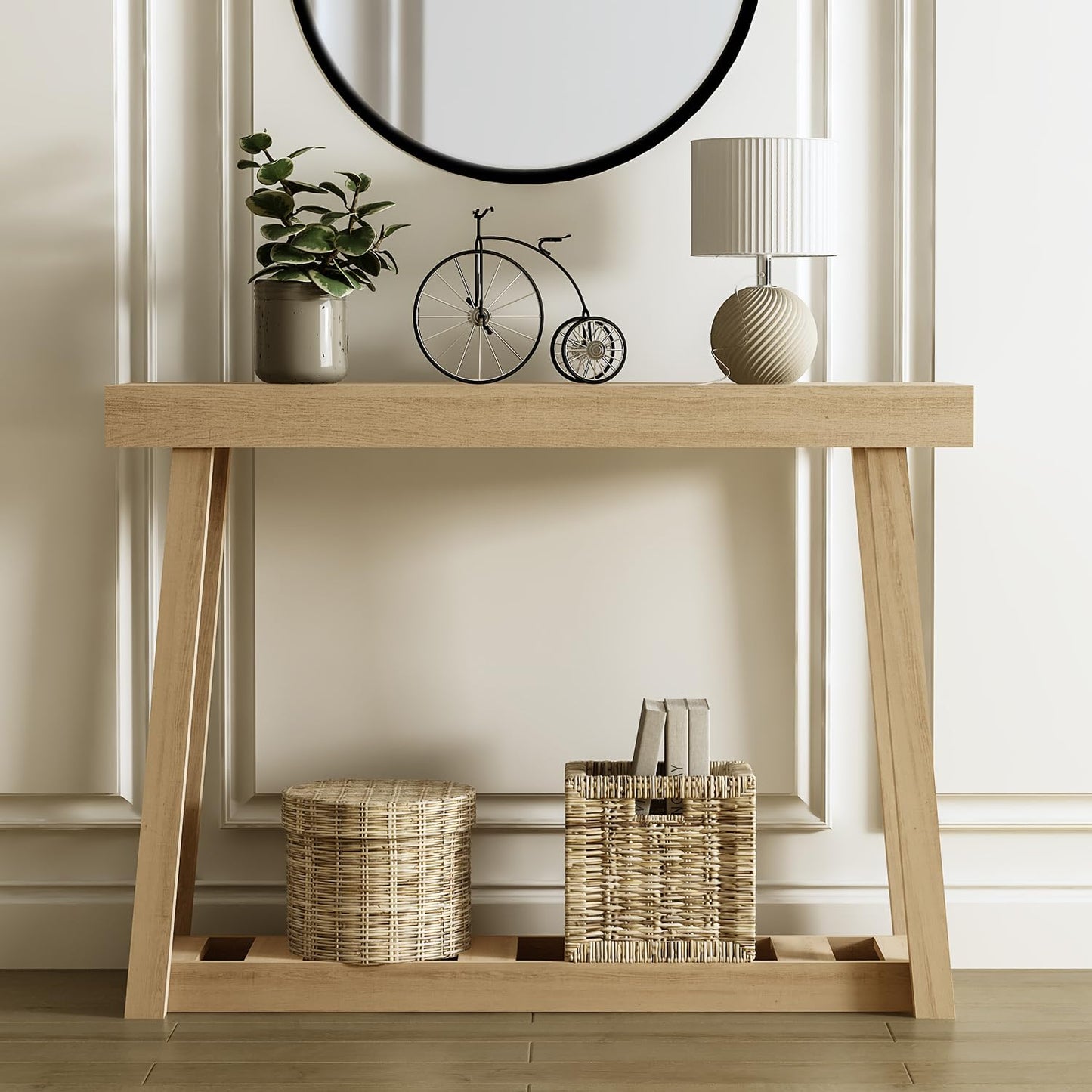 VERTOXIA Farmhouse Wood Console Table for Entrance, 2 Tiers Narrow Entryway Table with Storage Shelves, Small Entry Way Furniture Behind Sofa Couch for Living Room, Hallway, Foyer, Oslo Oak