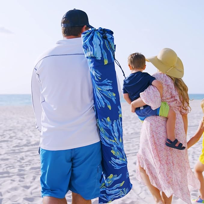 AMMSUN Beach Cabana, 6.2'×6.2' Beach Canopy, Easy Set up and Take Down, Cabana Tent with Sand Pockets, Instant Sun Shade with Side Wall, Blue Paint