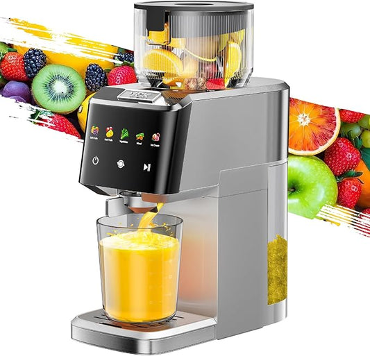 Cold Press Juicer with Large 5.12" Feed Chute- Slow Masticating Technology for Nutrient Retention, Quiet Motor, High Juice Yield, Leakproof Base- Perfect for Fruits Vegetables & Leafy Greens