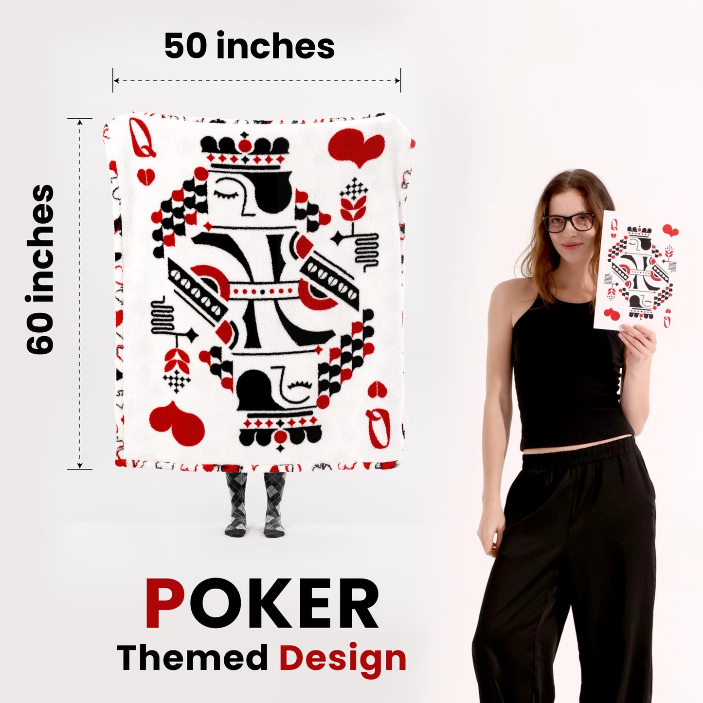 blunique Throw Blanket, Soft Double Sided Cozy Sherpa, Comfort and Warm Thick Fluffy Blanket Gifts for Women, Poker Print Blanket, 50x60 Inches, Red Q