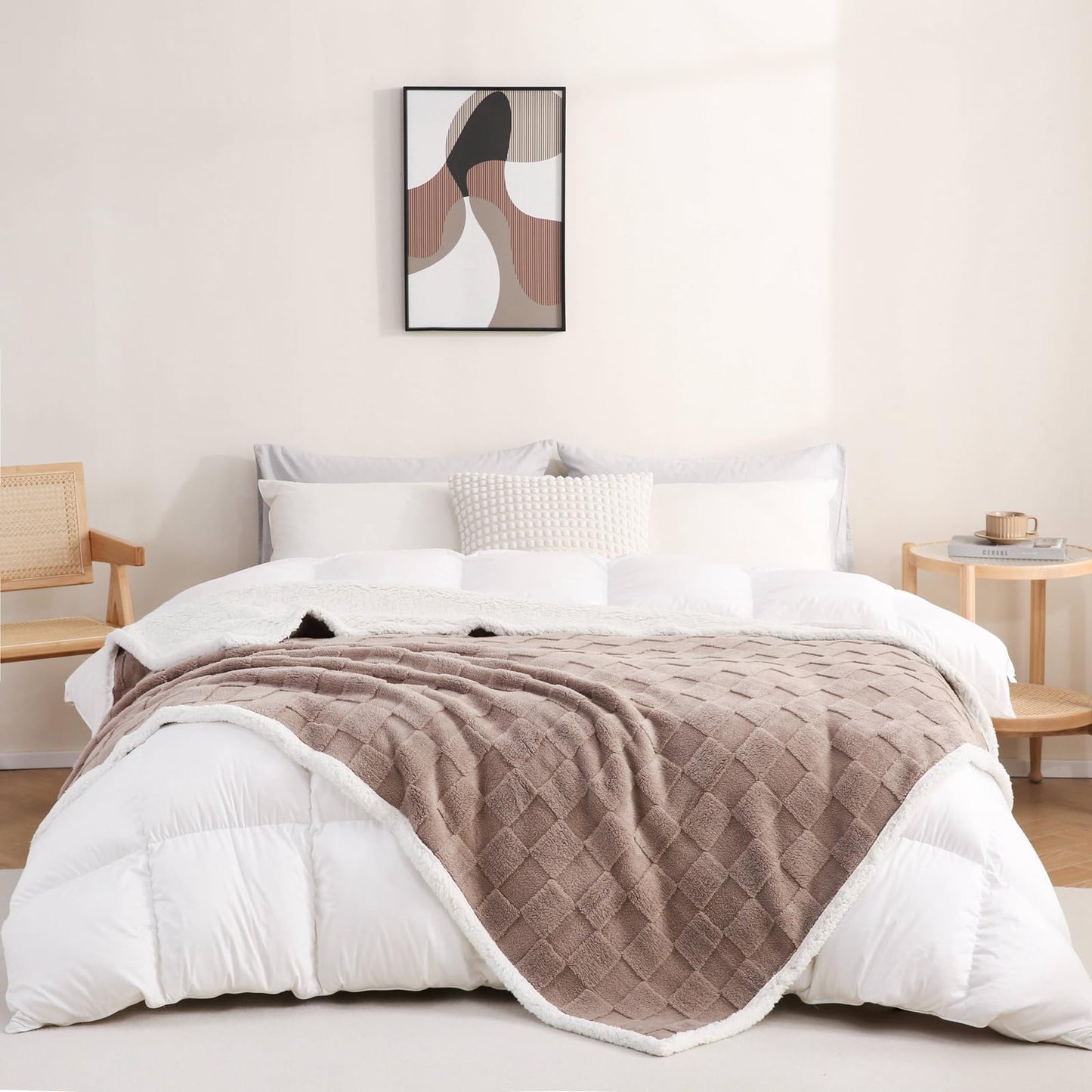 Sherpa Throw Blanket for Couch, Flannel Cozy Soft Blanket for Bed - Fleece, Coffee, 60x80 Inches