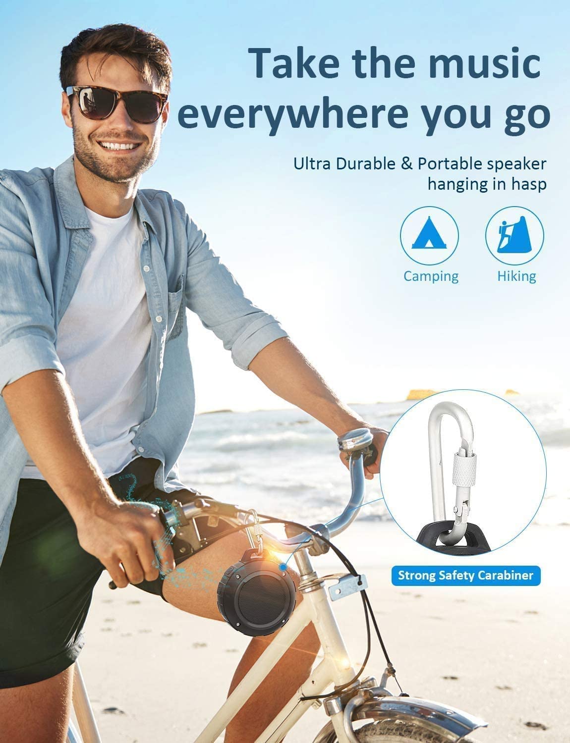Kunodi Outdoor Waterproof Bluetooth Speaker, Wireless Portable Mini Shower Travel Speaker with Subwoofer, Enhanced Bass, Built in Mic for Sports, Pool, Beach, Hiking, Camping